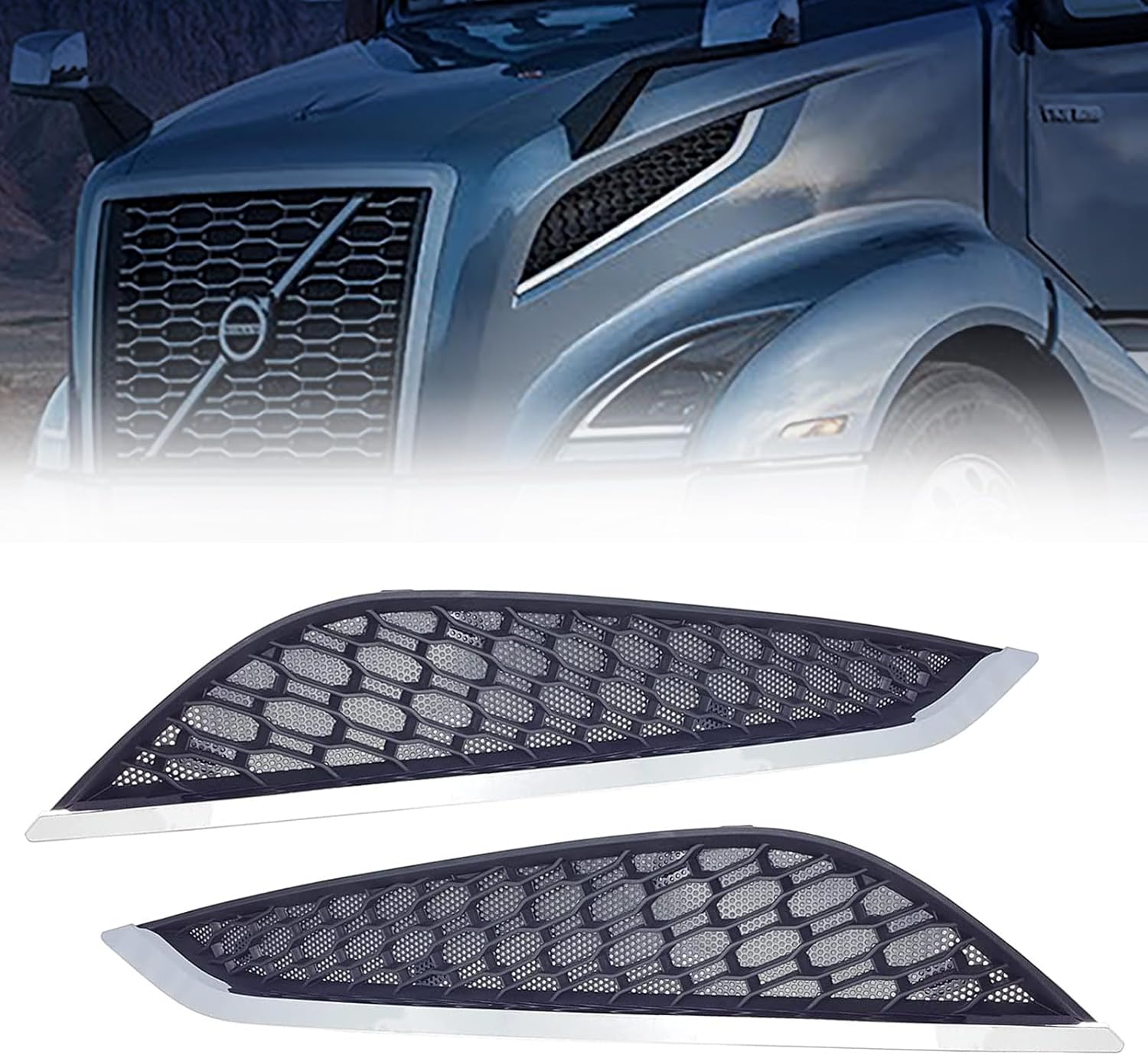 BRAND, CATEGORY, GRILLES, TORQUE, TORQUE Replament Chrome Side Hood Air Intake Grill Grille for 2003-2017 Volvo VNL Semi Trucks Driver Left Side LHD Passenger Right Side RHD (TR018-L, TR018-R)