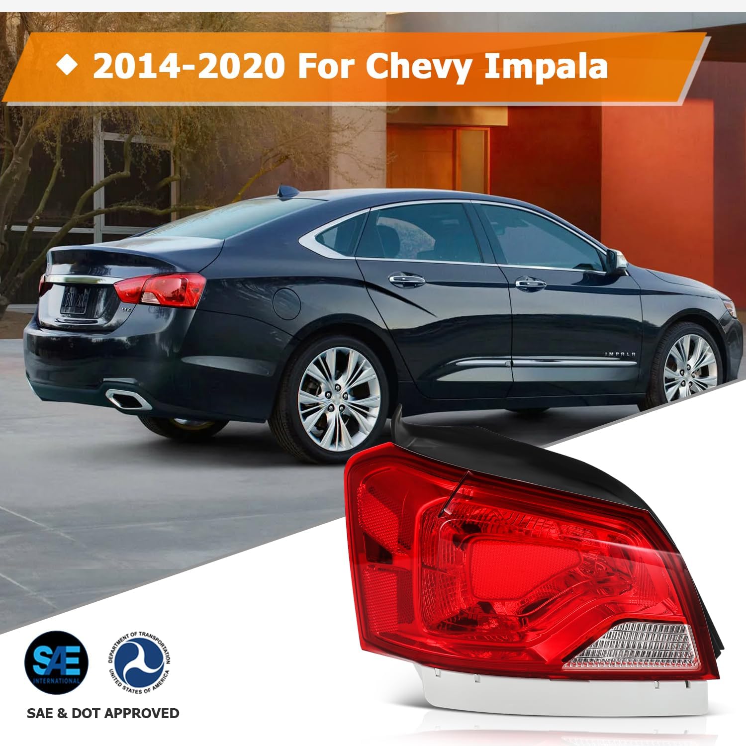 BRAND, CATEGORY, LBRST, TAIL LIGHT ASSEMBLIES, Tail light Assembly for Chevrolet Impala 2014-2020 Chrome Housing Red Lens Passenger Side Headlamp