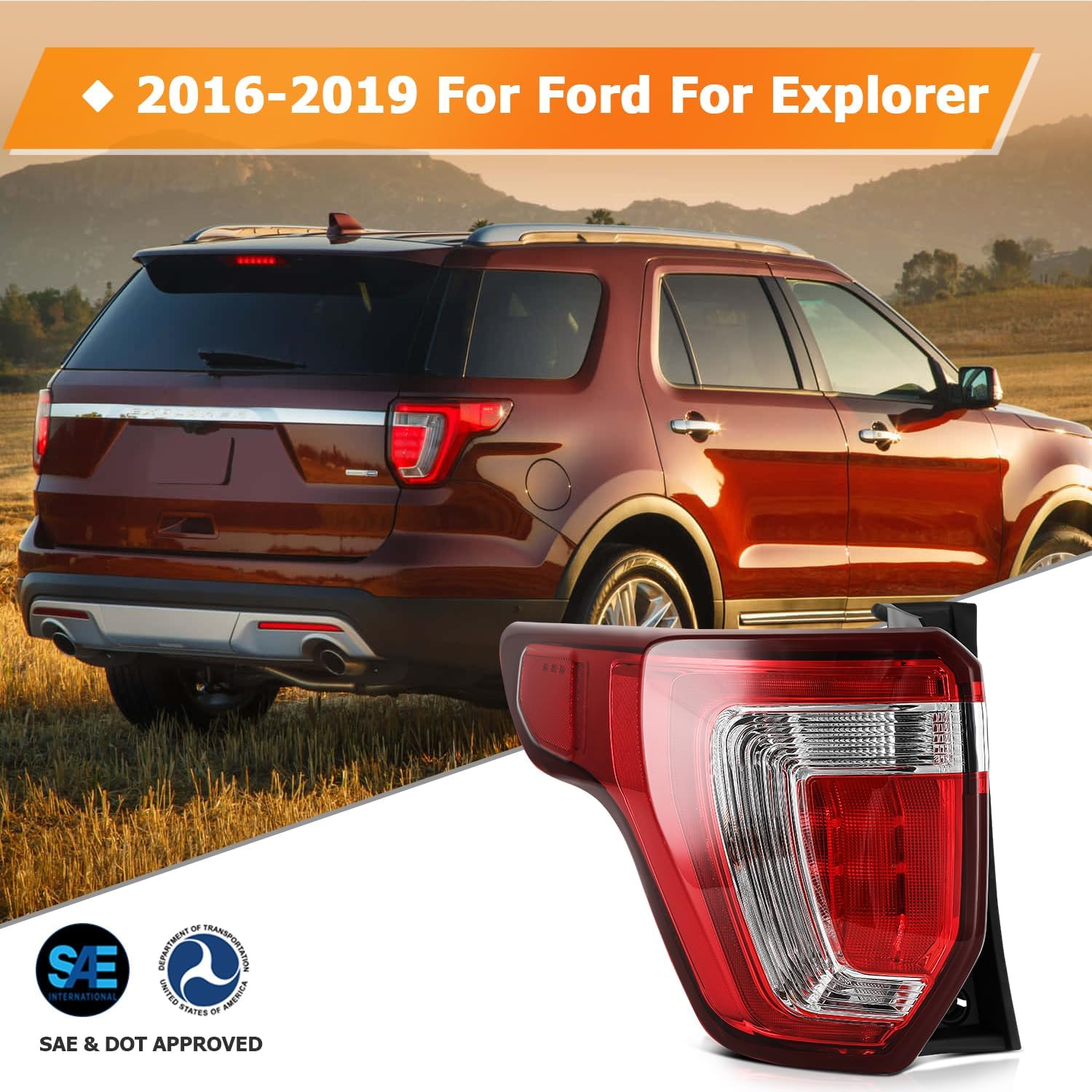 BRAND, CATEGORY, LBRST, TAIL LIGHT ASSEMBLIES, Tail light Assembly for ford for Explorer 2016-2019 Black Housing Red Lens Passenger Side Headlamp