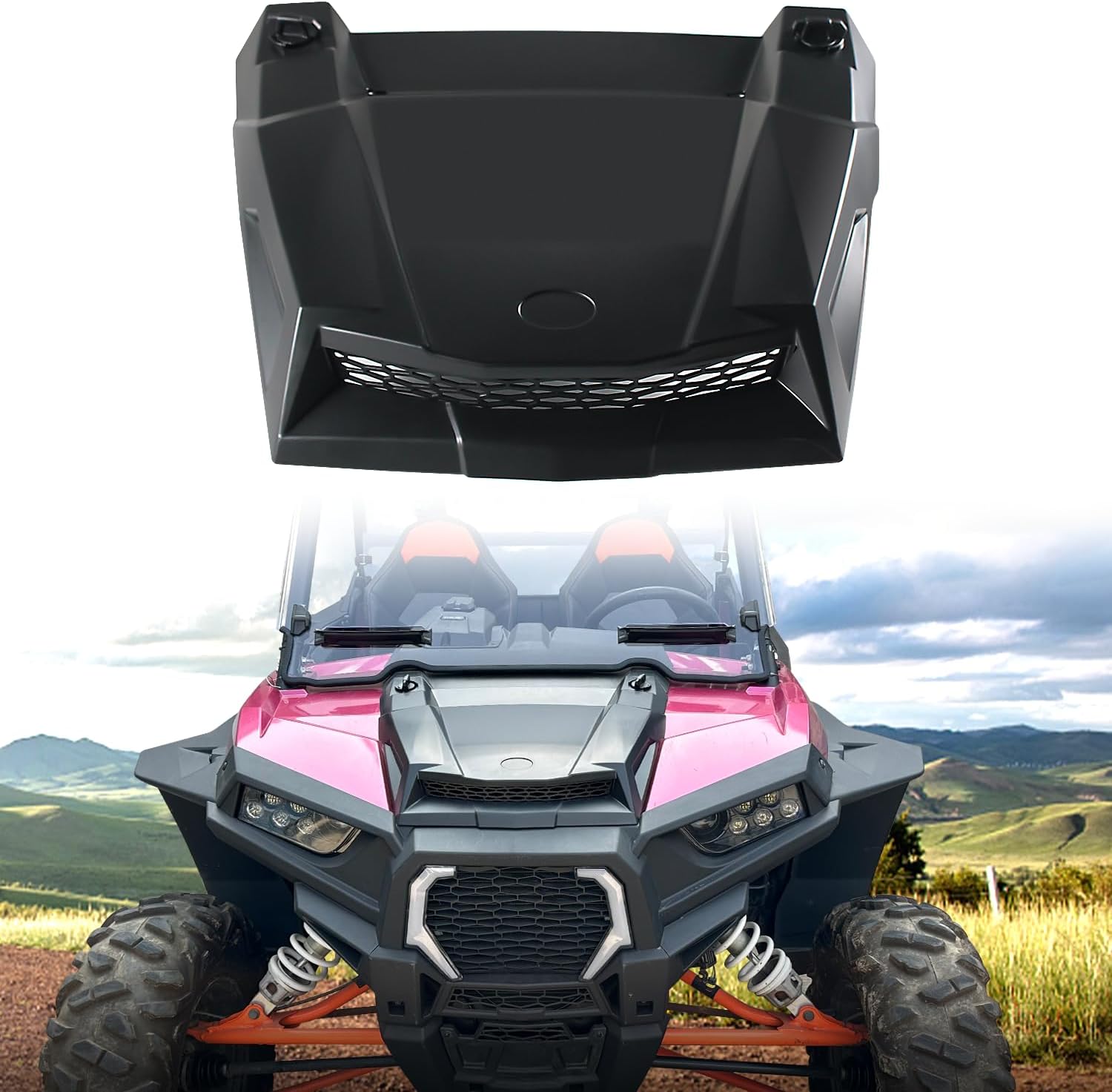 BRAND, CATEGORY, CPOWACE, HOOD SCOOPS, Hood Black Air Intake Vent Front Full Windshield Compatible with Polaris RZR XP Trail S 900 1000 S 2014-2018 Accessories Replace #2881467