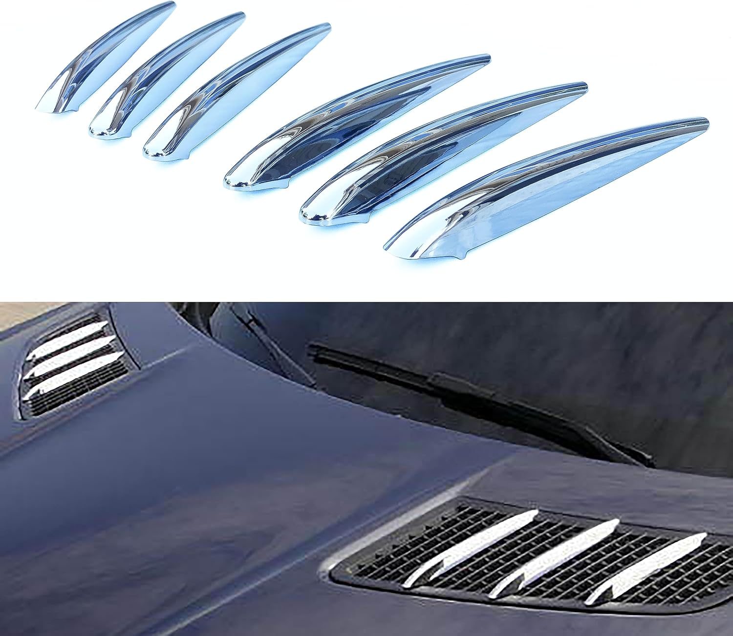 BRAND, CATEGORY, GENERIC, GRILLES, UNICUS 6x Hood Vent Grill Trims BRIGHT CHROME compatible with Mercedes Benz ML W164 AMG