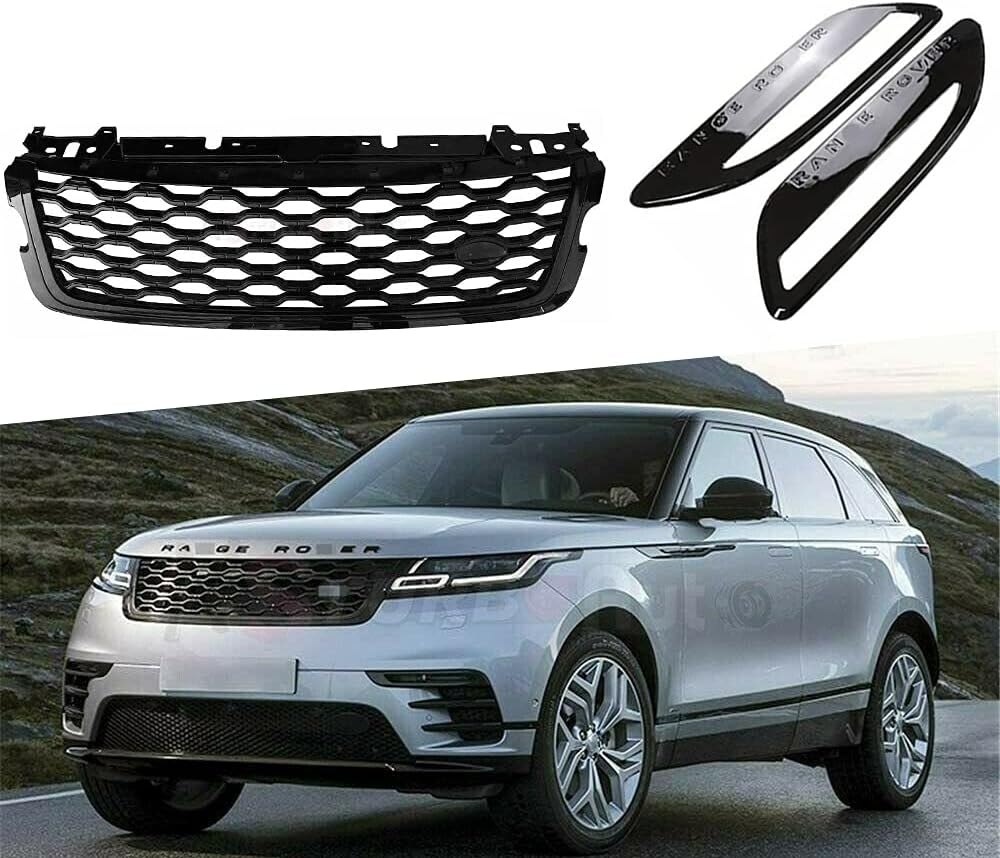 BRAND, CATEGORY, GRILLES, URP, URP 3pcs Front Side Hood Grille Mesh Vent Trims Fits for Range Rover Velar 2018-2021