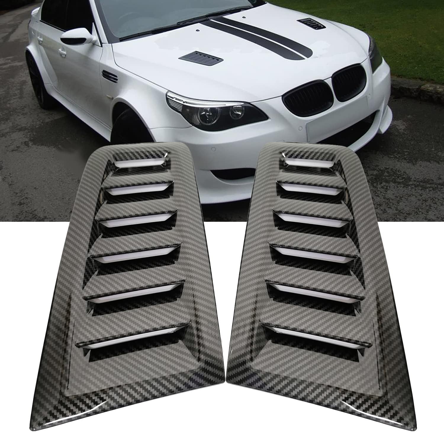 BRAND, CATEGORY, HOOD SCOOPS, KYYET, Universal RS ST MK2 Style ABS Air Flow Intake Scoop Turbo Bonnet Vent Hood Cover Trim (Carbon Fiber Pattern)