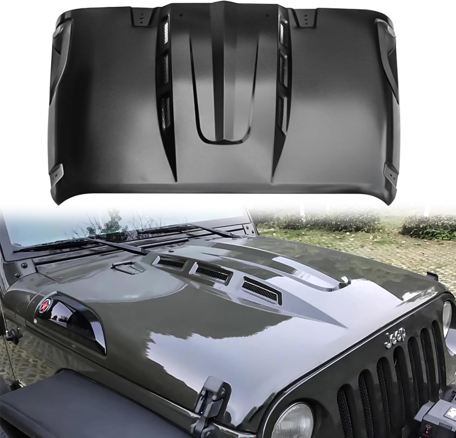 BRAND, CATEGORY, HOODS, Z8, Vented Heat Dispersion Hood Compatible with Jeep Wrangler JL JLU 2018-2024 Gladiator JT 2020-2024 Avenger Style Metal Replacement Hoods Accessory(Not Fit Mojave and 392 Models)