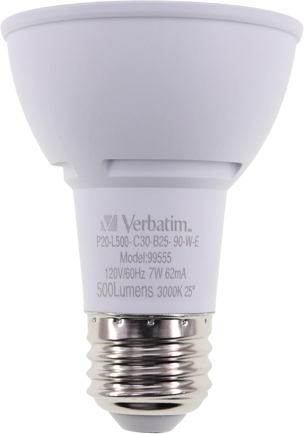 BRAND, CATEGORY, LED BULBS, VERBATIM, Verbatim 99555 Dimmable PAR20 LED Bulb, 120V, E26, 7-Watt, 500-Lumen, 25° Flood, 3000K