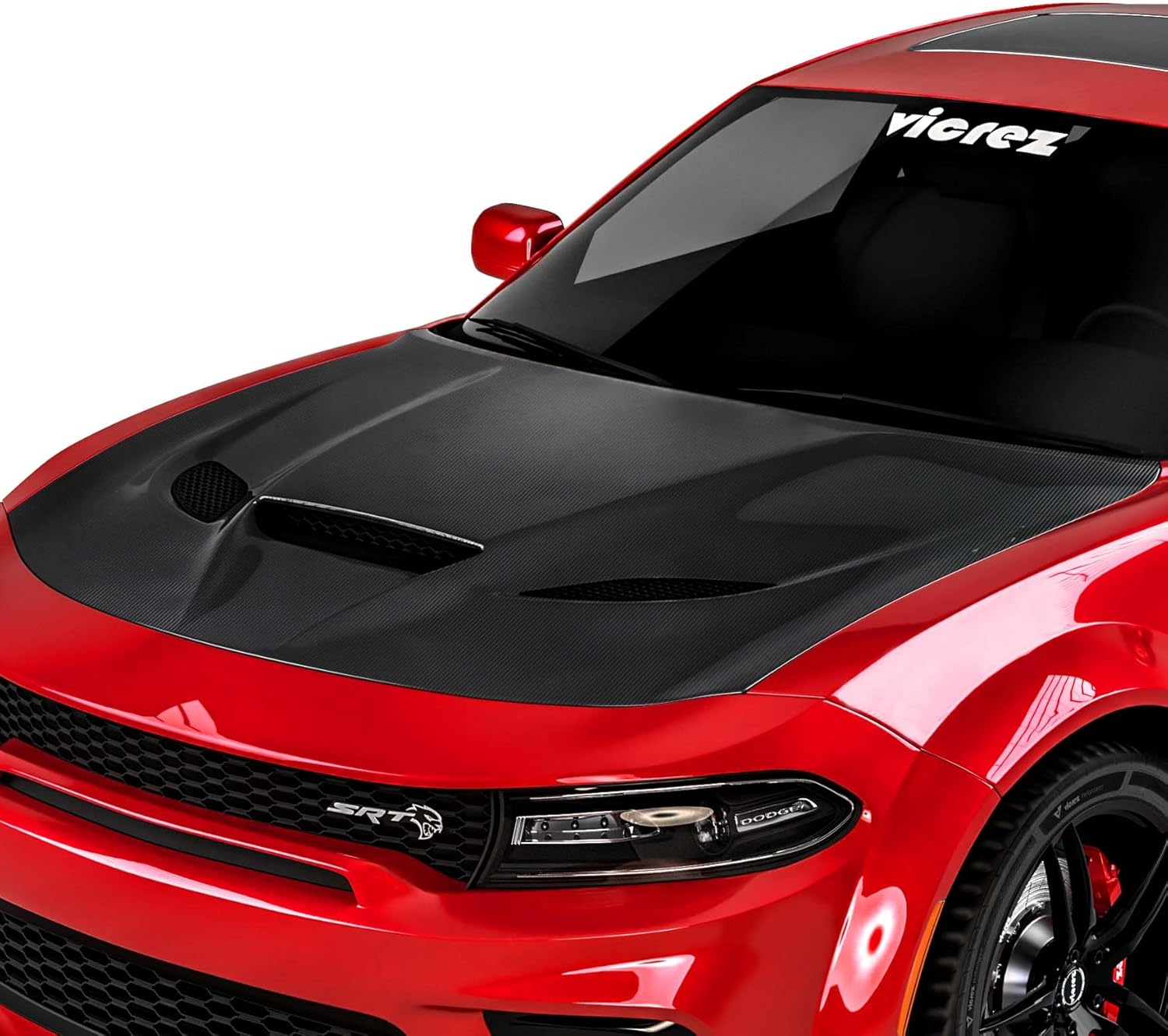 BRAND, CATEGORY, HOODS, VICREZ, Vicrez Carbon Fiber Hellcat SRT Hood w/Vent Scoop vz102503 compatible with Dodge Charger 2015-2023