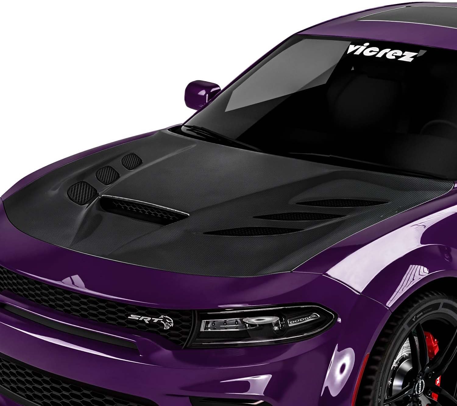 BRAND, CATEGORY, HOODS, VICREZ, Vicrez Carbon Fiber V3R Hood w/Vent Scoop vz102504 compatible with Dodge Charger 2015-2023