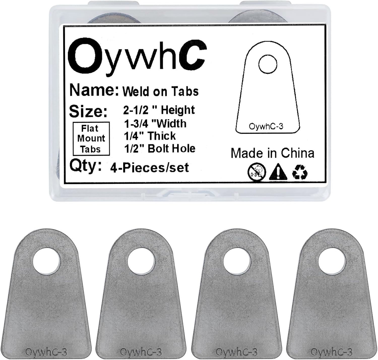 BRAND, CATEGORY, HARDWARE & BRACKETS, OYWHC, Weld on Tabs, Steel shock mount Weld Tab, Universal Weld on Tabs Flat Bottom Mount with a 1/2" Hole.2-1/2" Height, 1-3/4" Wide, 1/4" Thick Pack Of 4 Tabs Steel Mounting Bracket OywhC-3