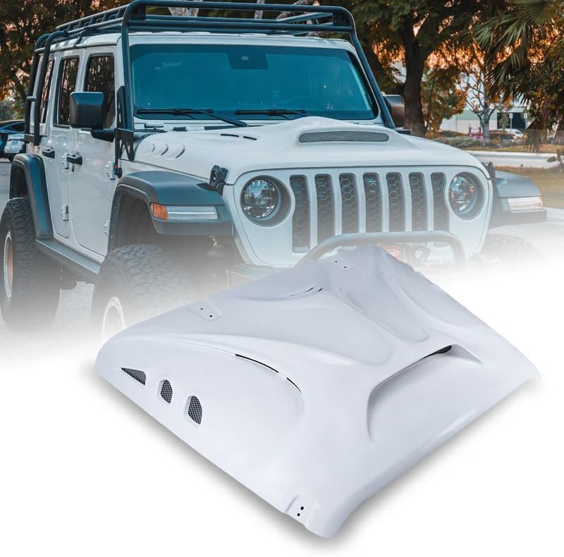 BRAND, CATEGORY, WINDOWS, XPRITE, Xprite Fiberglass Hood with Air Vents, Jeep Wrangler Hood Upgrade for 2018+ Jeep Wrangler JL JLU & 2020+ Jeep Gladiator JT, Enhanced Engine Cooling