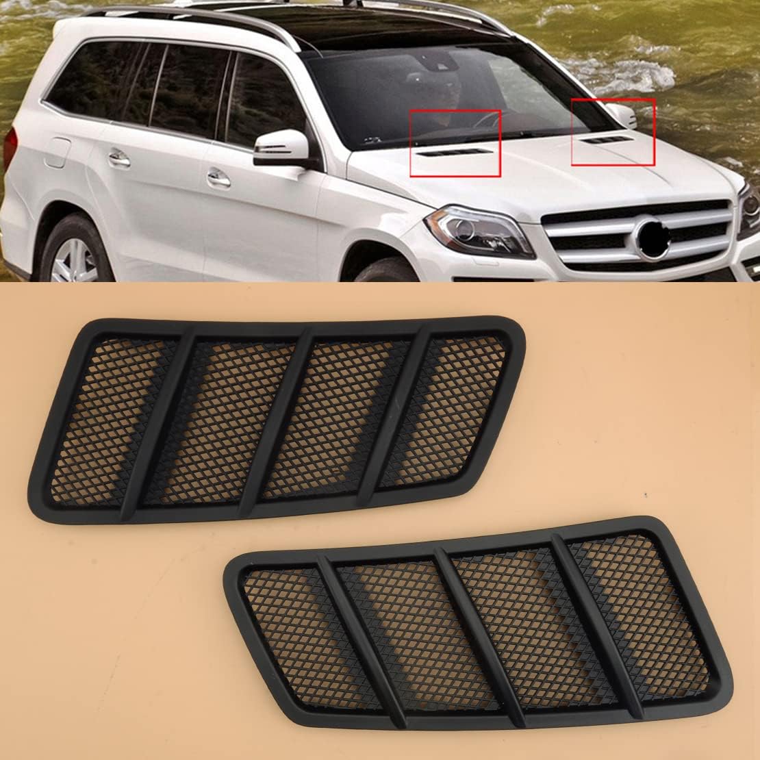 BELER, BRAND, CATEGORY, GRILLES, beler 1 Pair Front Hood Bonnet Grille Grill Vent Cover Trim 1668800105 1668800205 Fit for Mercedes Benz W166 GL ML 2012-2015