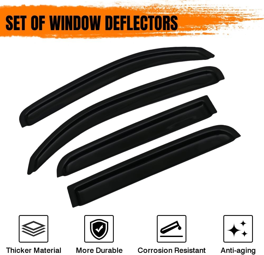 BODY, BRAND, CATEGORY, MODILOVER, in Channel Window Visor Deflectors, Compatible with 2006-2011 Chevy HHR 4Door, Acrylic Black Slim Style Window Rain Guards, Sun Wind Side Vent Visor Set, 4 Pieces